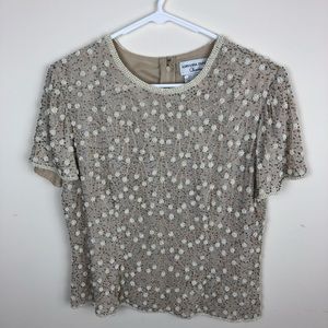 Adrianna Papell | Cream Floral Beaded Short Sleeve